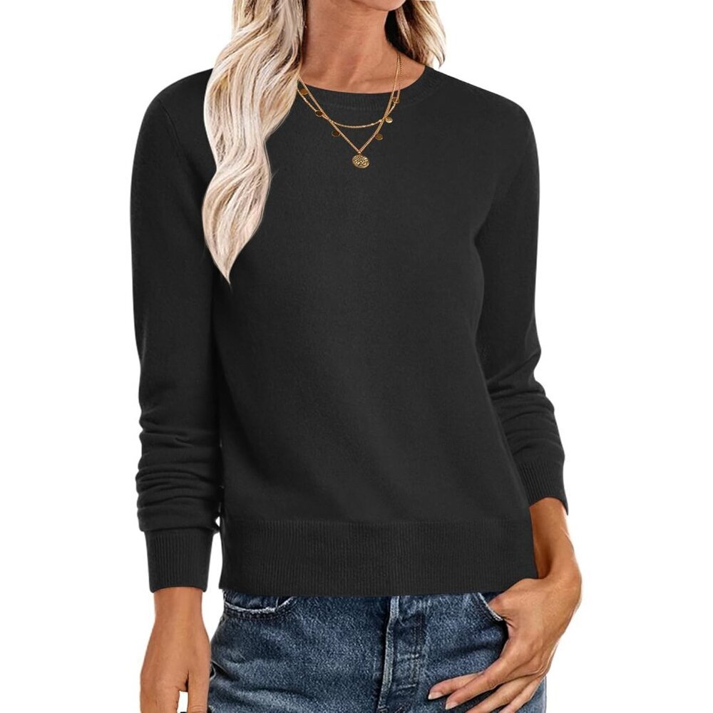 Women Sweater Lightweight Crewneck Knit Pullover Fall Dressy Casual